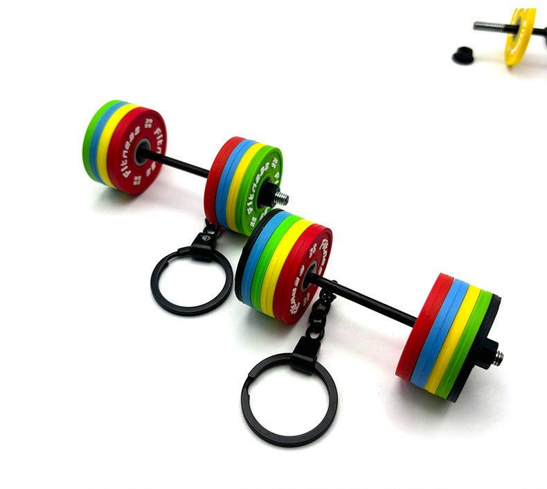 PVC detachable barbell plate mini keychain Metal barbell keychain