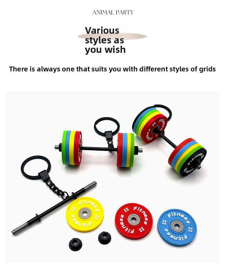 PVC detachable barbell plate mini keychain Metal barbell keychain
