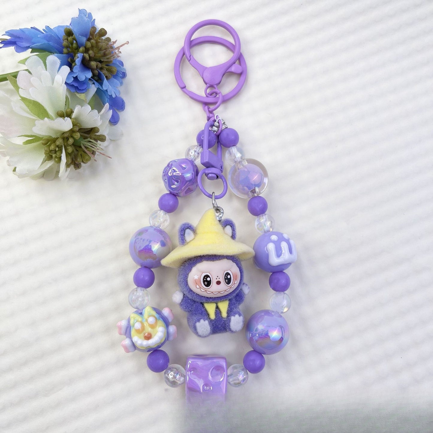 New Flocked Wizard Labubu Hot-Selling Cute Particle Phone Chain Keychain Bag Plush Pendant Accessories Wholesale