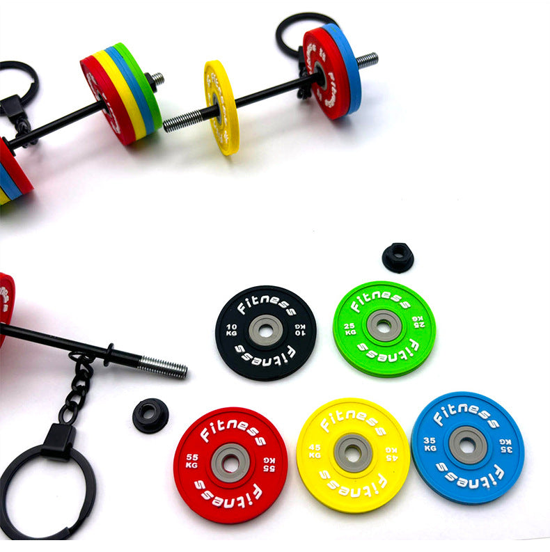 PVC detachable barbell plate mini keychain Metal barbell keychain