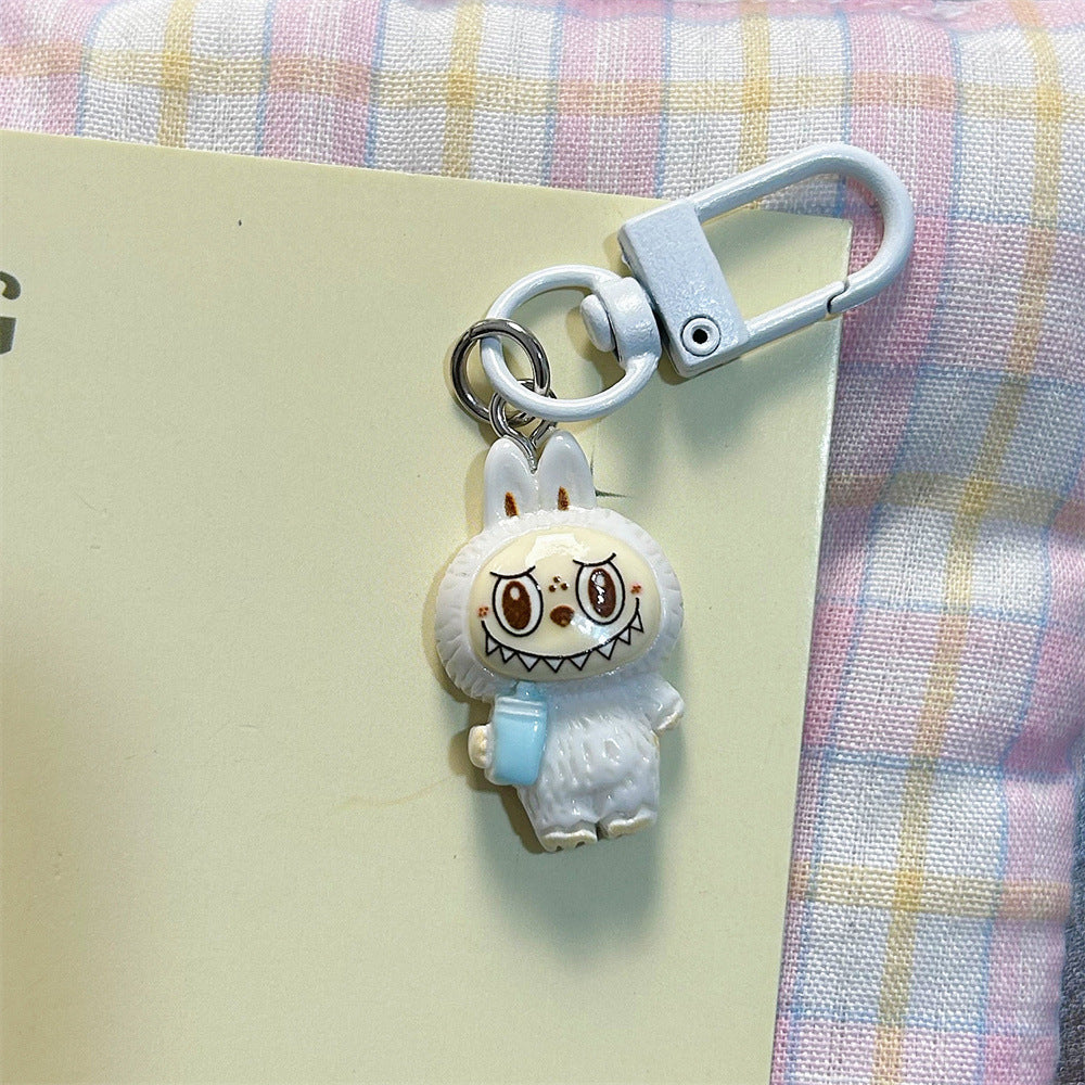 Labubu Milk Tea Cup Labubu Keychain Cute Girly Heart Colorful Student Backpack Cartoon Plush Pendant