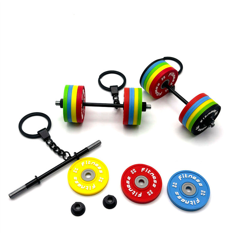 PVC detachable barbell plate mini keychain Metal barbell keychain
