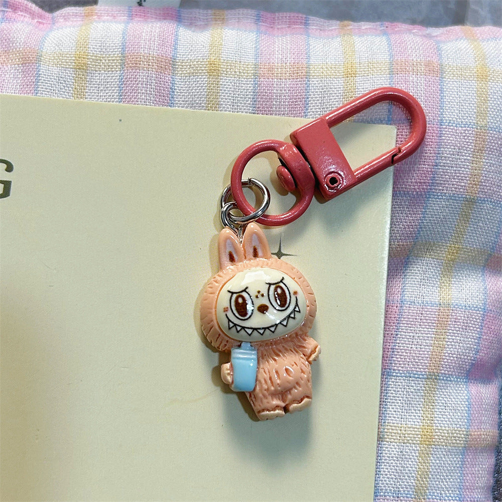 Labubu Milk Tea Cup Labubu Keychain Cute Girly Heart Colorful Student Backpack Cartoon Plush Pendant