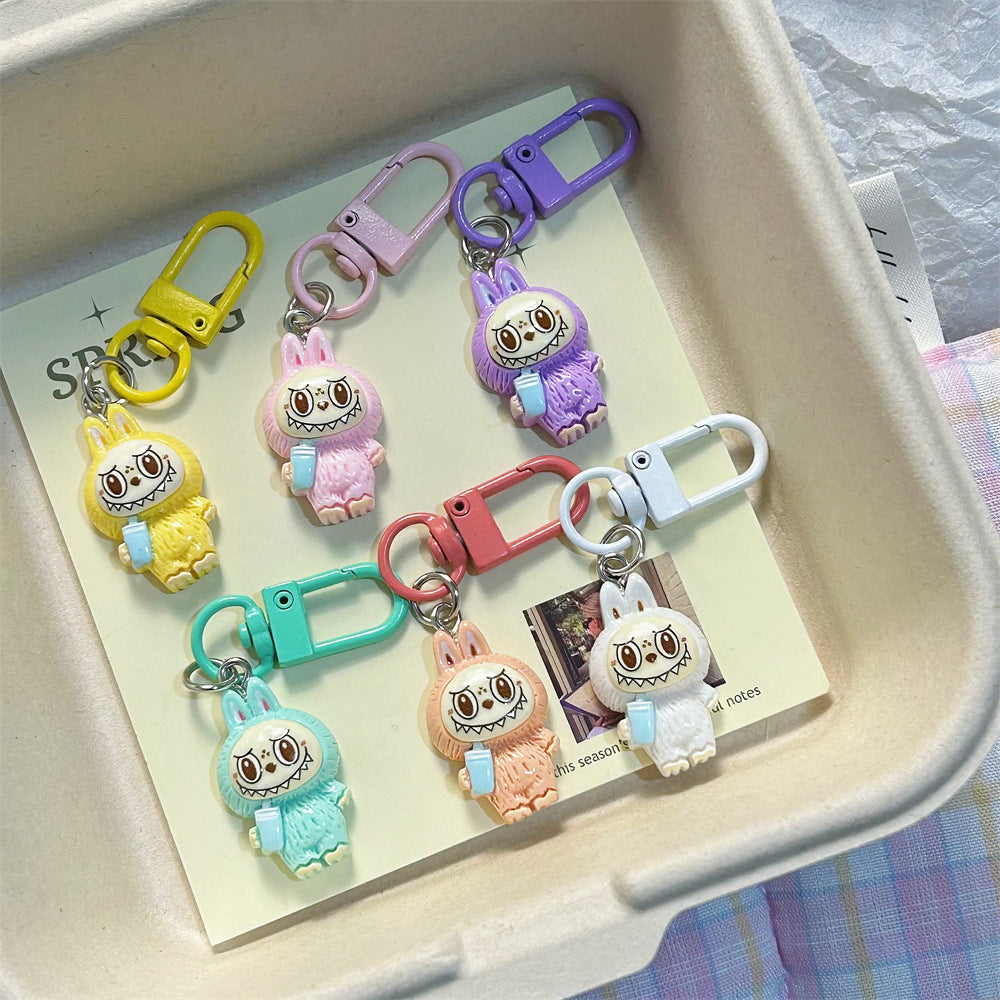 Labubu Milk Tea Cup Labubu Keychain Cute Girly Heart Colorful Student Backpack Cartoon Plush Pendant