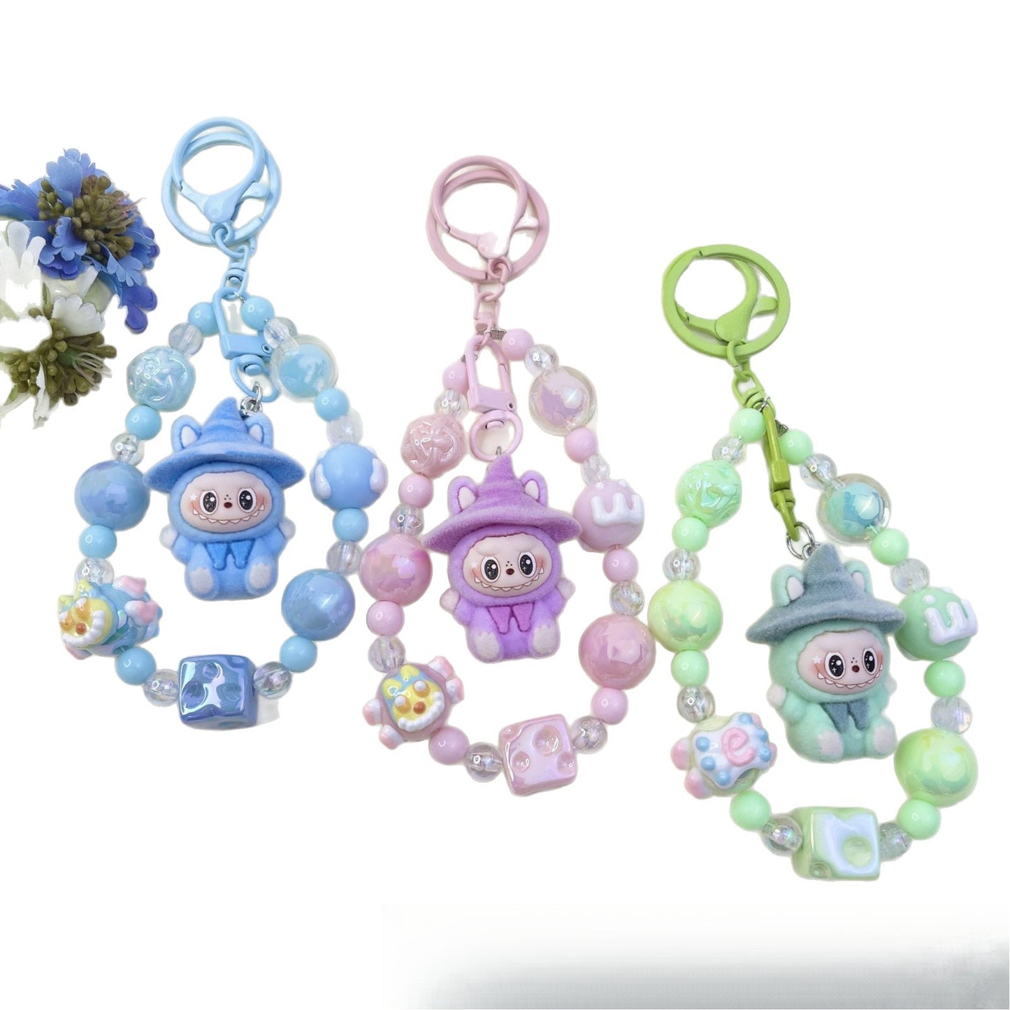 New Flocked Wizard Labubu Hot-Selling Cute Particle Phone Chain Keychain Bag Plush Pendant Accessories Wholesale