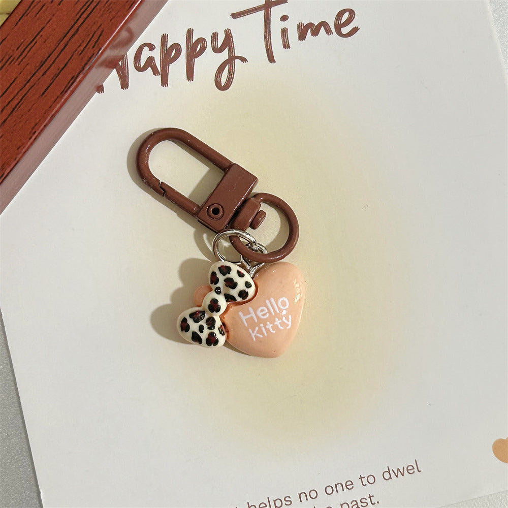 Leopard Print Cartoon KT Keychain Coffee Color Autumn Winter Retro Cat Backpack Pendant