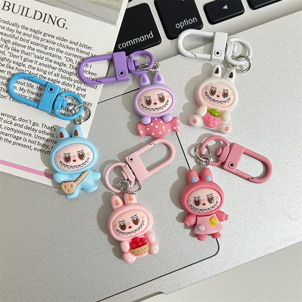 Labubu Milk Tea Cup Labubu Keychain Cute Girly Heart Colorful Student Backpack Cartoon Plush Pendant
