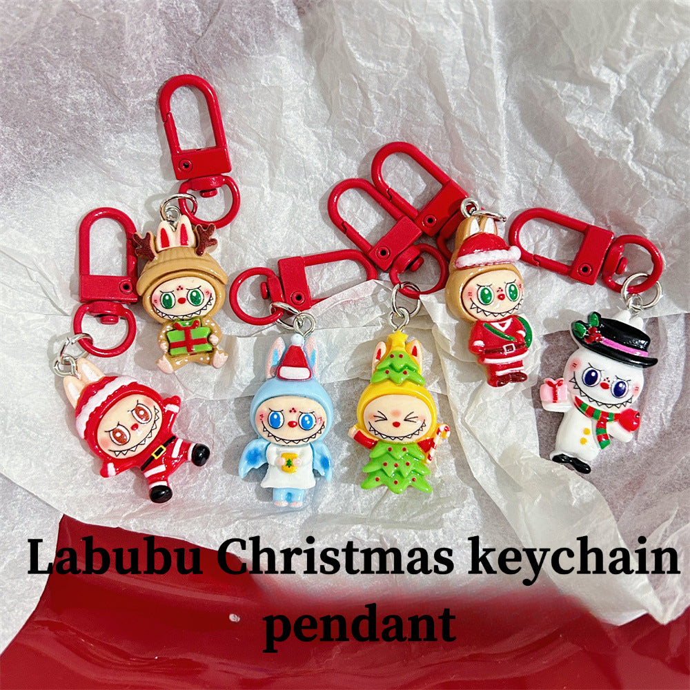 Christmas Labubu Keychain Cartoon Cute Girly Student Backpack Pendant Christmas Best Friend Gift Pendant