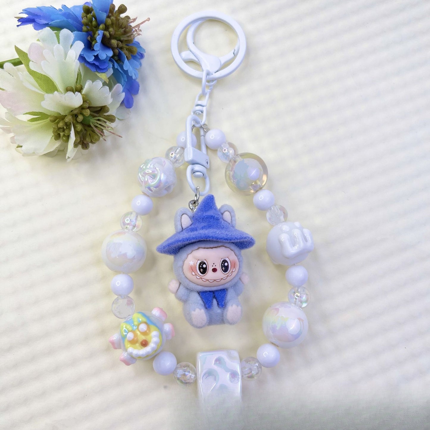 New Flocked Wizard Labubu Hot-Selling Cute Particle Phone Chain Keychain Bag Plush Pendant Accessories Wholesale