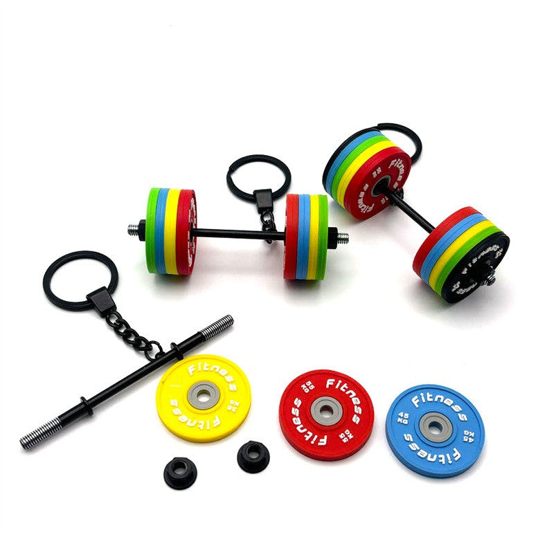 PVC detachable barbell plate mini keychain Metal barbell keychain