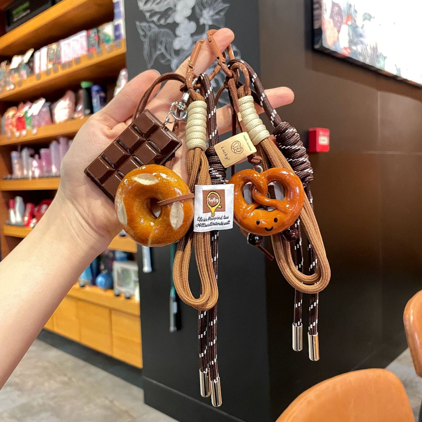 Alkaline water bread keychain cute bread pendant decoration
