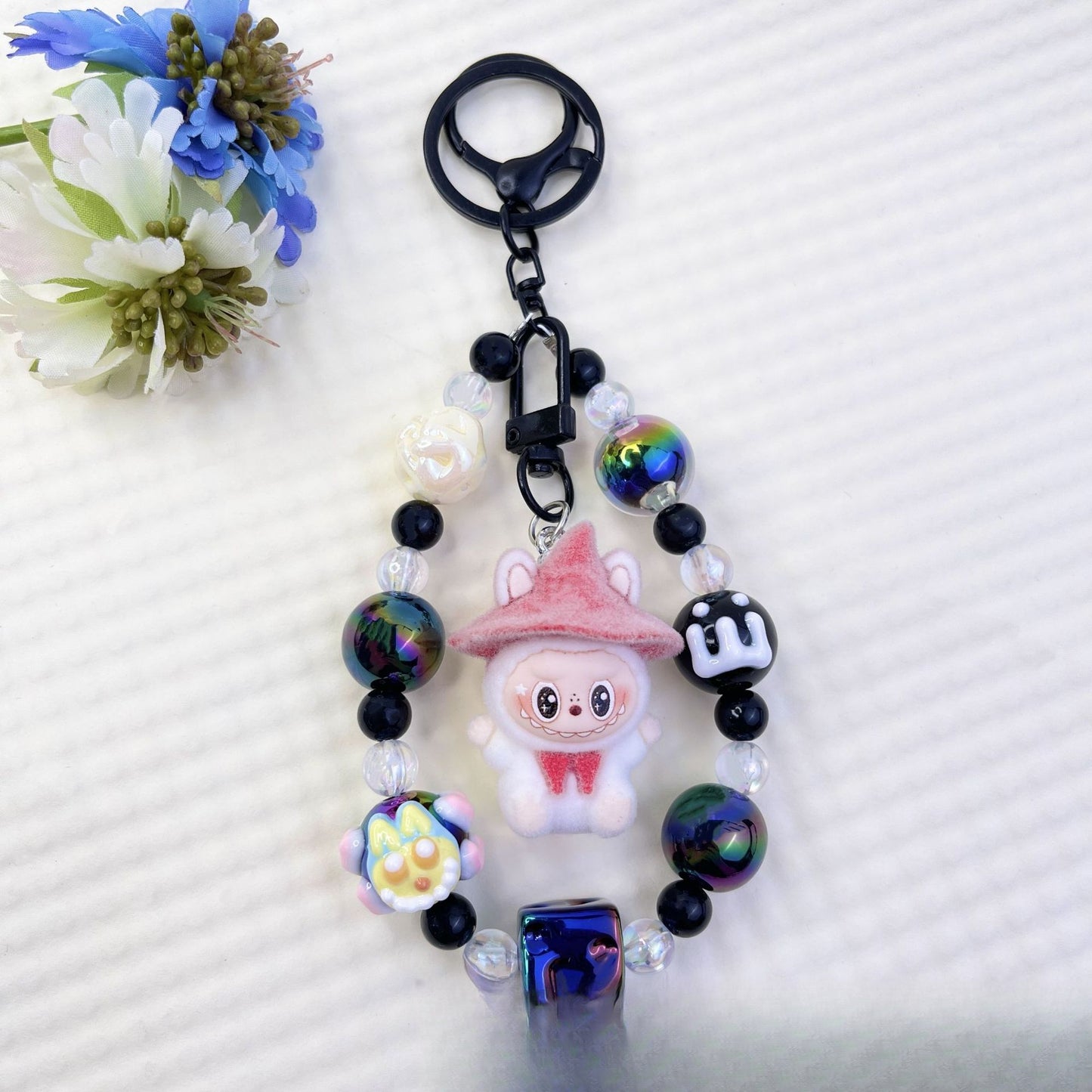 New Flocked Wizard Labubu Hot-Selling Cute Particle Phone Chain Keychain Bag Plush Pendant Accessories Wholesale