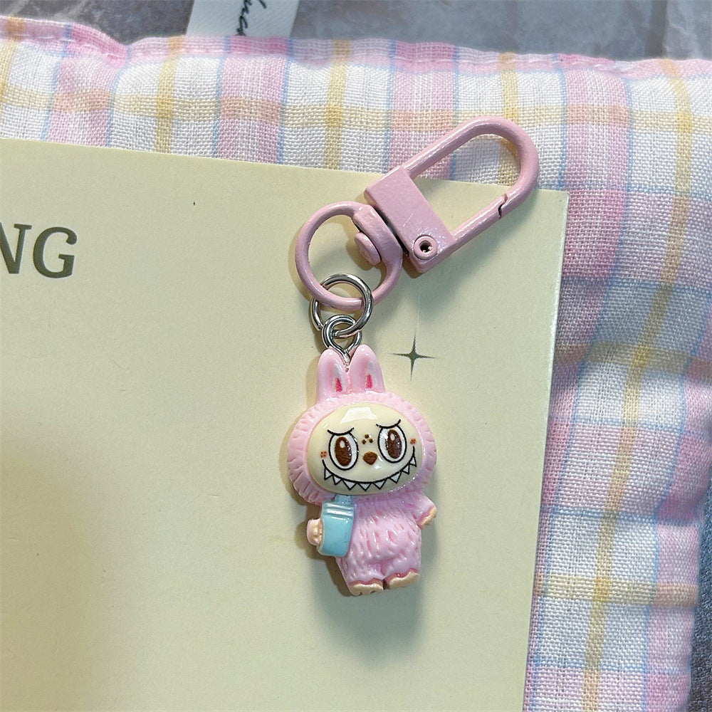 Labubu Milk Tea Cup Labubu Keychain Cute Girly Heart Colorful Student Backpack Cartoon Plush Pendant