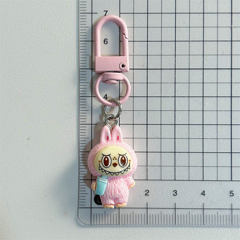 Labubu Milk Tea Cup Labubu Keychain Cute Girly Heart Colorful Student Backpack Cartoon Plush Pendant