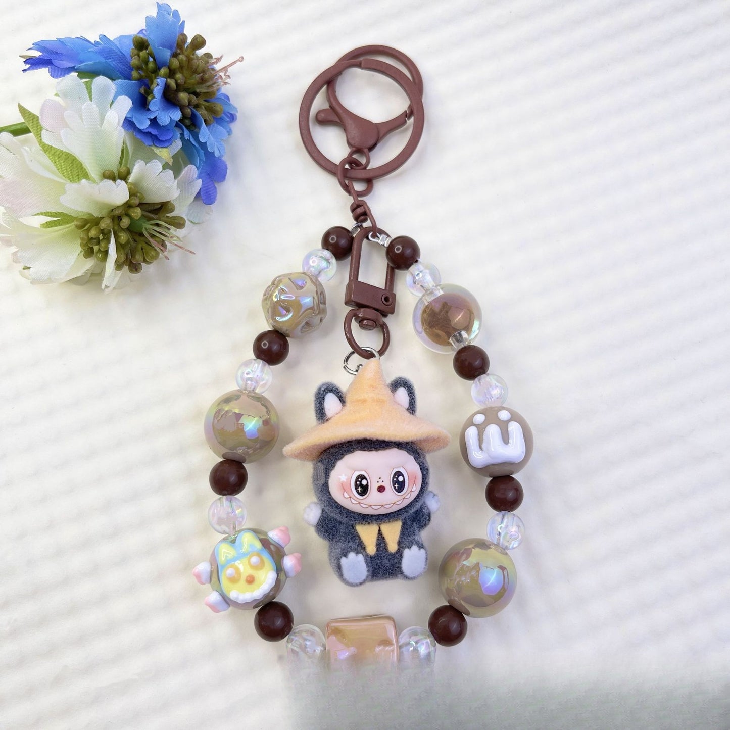 New Flocked Wizard Labubu Hot-Selling Cute Particle Phone Chain Keychain Bag Plush Pendant Accessories Wholesale