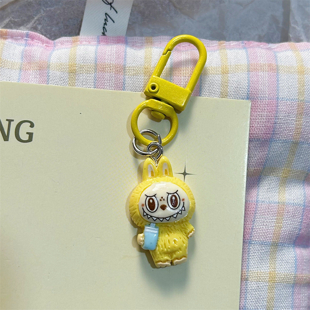 Labubu Milk Tea Cup Labubu Keychain Cute Girly Heart Colorful Student Backpack Cartoon Plush Pendant