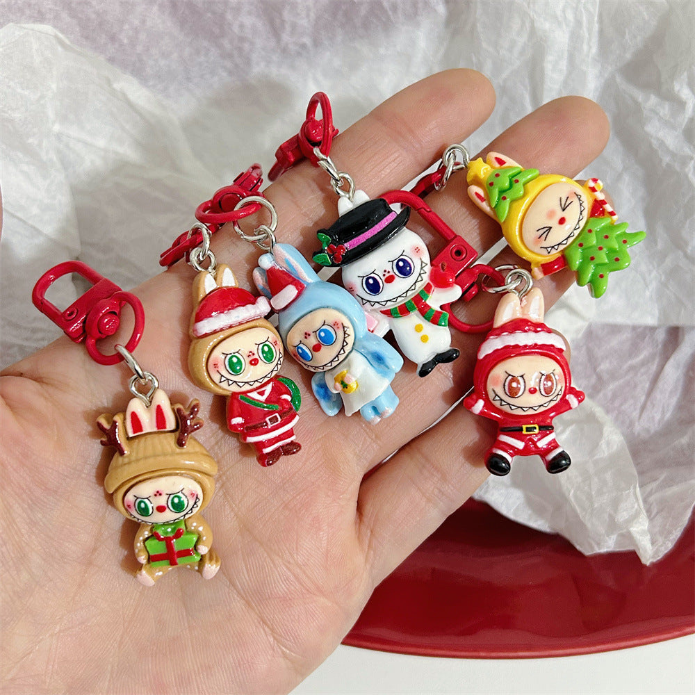 Christmas Labubu Keychain Cartoon Cute Girly Student Backpack Pendant Christmas Best Friend Gift Pendant