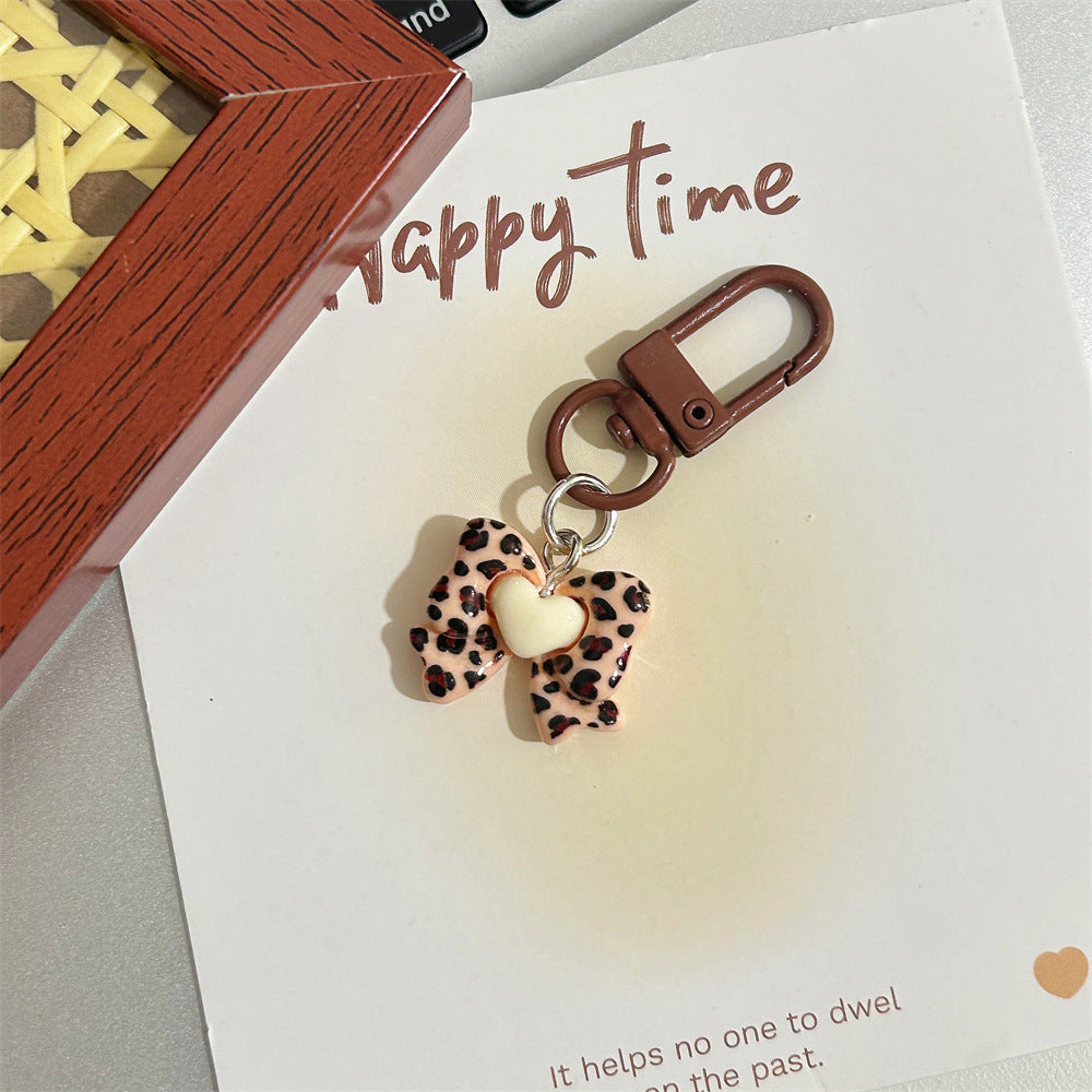 Leopard Print Cartoon KT Keychain Coffee Color Autumn Winter Retro Cat Backpack Pendant