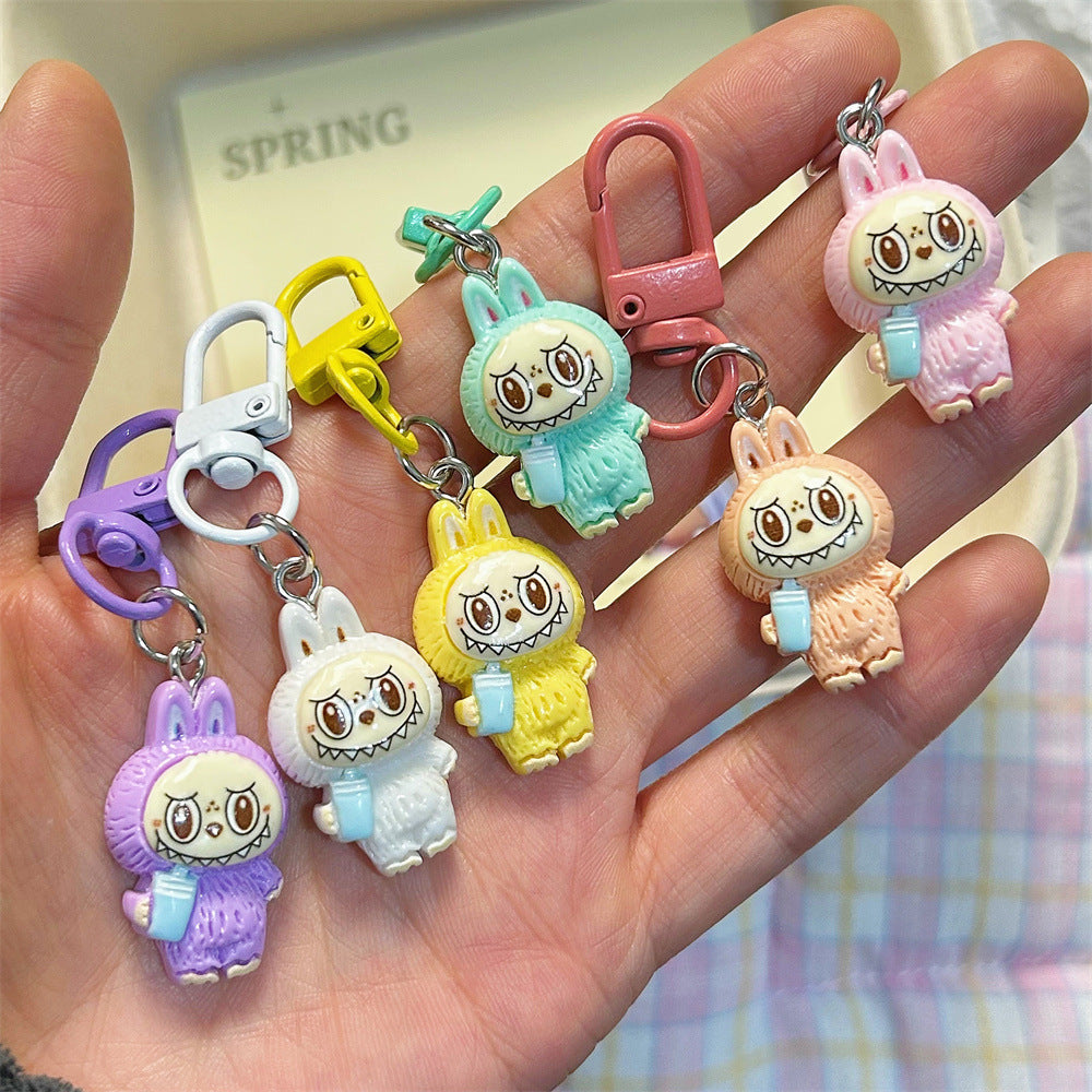 Labubu Milk Tea Cup Labubu Keychain Cute Girly Heart Colorful Student Backpack Cartoon Plush Pendant