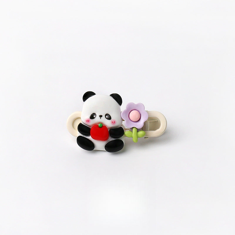Cute Adorable Panda Flower Hair Clip Simple Bangs Clip Original Broken Hair Clip Cartoon Student Side Clip Hair Accessory
