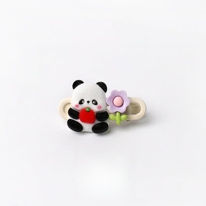 Cute Adorable Panda Flower Hair Clip Simple Bangs Clip Original Broken Hair Clip Cartoon Student Side Clip Hair Accessory