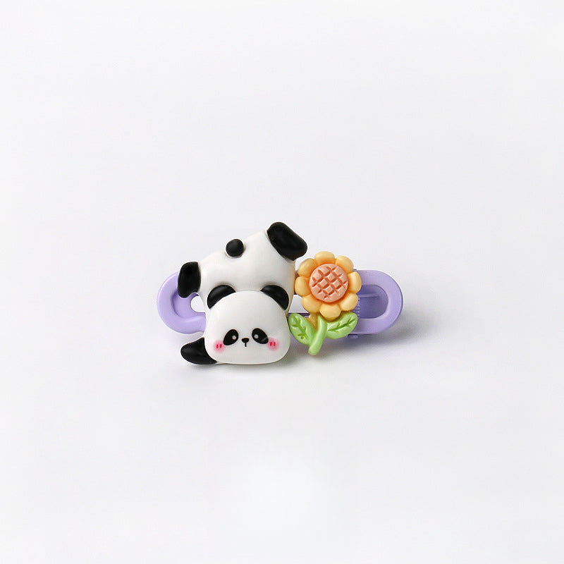 Cute Adorable Panda Flower Hair Clip Simple Bangs Clip Original Broken Hair Clip Cartoon Student Side Clip Hair Accessory