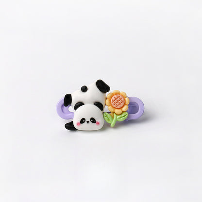 Cute Adorable Panda Flower Hair Clip Simple Bangs Clip Original Broken Hair Clip Cartoon Student Side Clip Hair Accessory