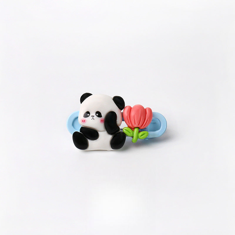 Cute Adorable Panda Flower Hair Clip Simple Bangs Clip Original Broken Hair Clip Cartoon Student Side Clip Hair Accessory