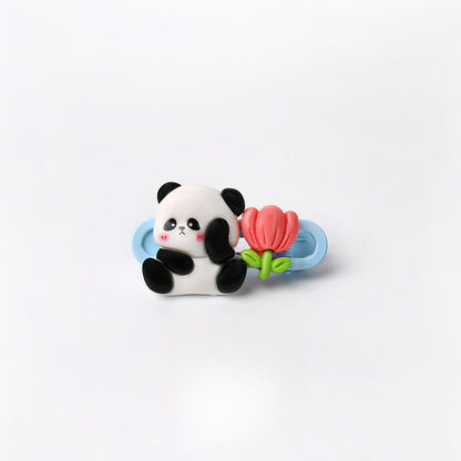 Cute Adorable Panda Flower Hair Clip Simple Bangs Clip Original Broken Hair Clip Cartoon Student Side Clip Hair Accessory