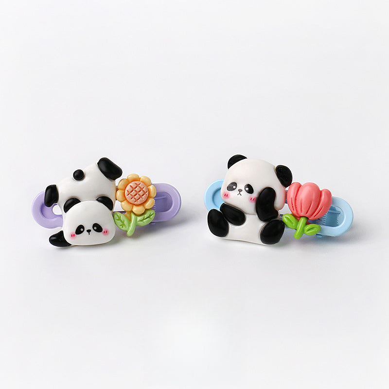 Cute Adorable Panda Flower Hair Clip Simple Bangs Clip Original Broken Hair Clip Cartoon Student Side Clip Hair Accessory