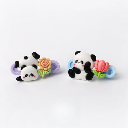 Cute Adorable Panda Flower Hair Clip Simple Bangs Clip Original Broken Hair Clip Cartoon Student Side Clip Hair Accessory
