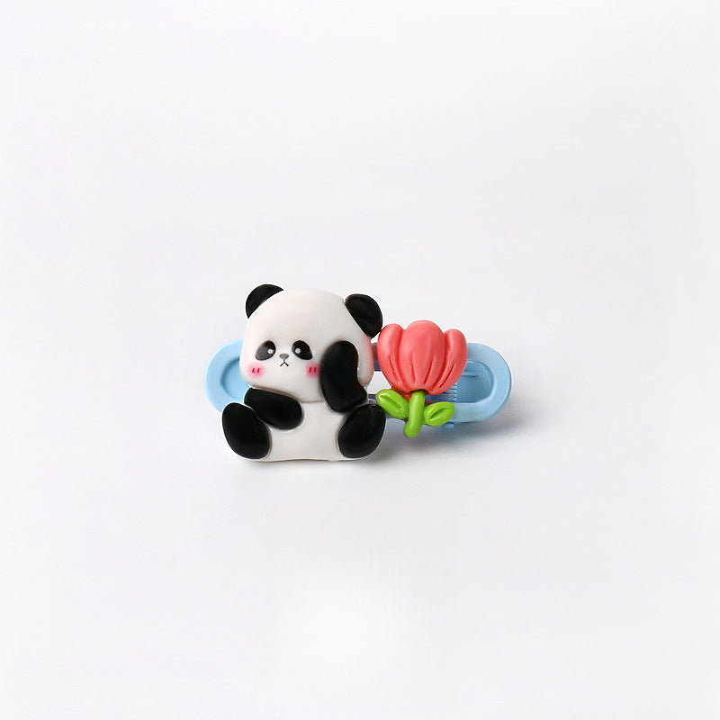 Cute Adorable Panda Flower Hair Clip Simple Bangs Clip Original Broken Hair Clip Cartoon Student Side Clip Hair Accessory