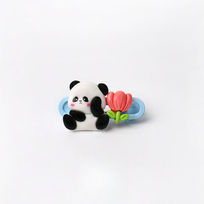Cute Adorable Panda Flower Hair Clip Simple Bangs Clip Original Broken Hair Clip Cartoon Student Side Clip Hair Accessory