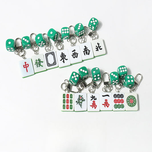 National Trend Design Creative Mahjong Red Middle Fortune Pendant Simple Backpack Keychain Ornament Gift Daily Accessories