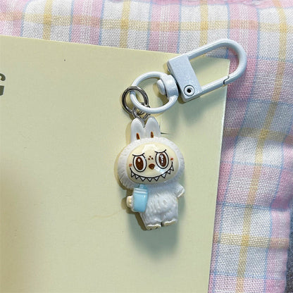 Labubu Milk Tea Cup Labubu Keychain Cute Girly Heart Colorful Student Backpack Cartoon Plush Pendant