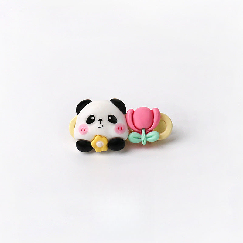 Cute Adorable Panda Flower Hair Clip Simple Bangs Clip Original Broken Hair Clip Cartoon Student Side Clip Hair Accessory