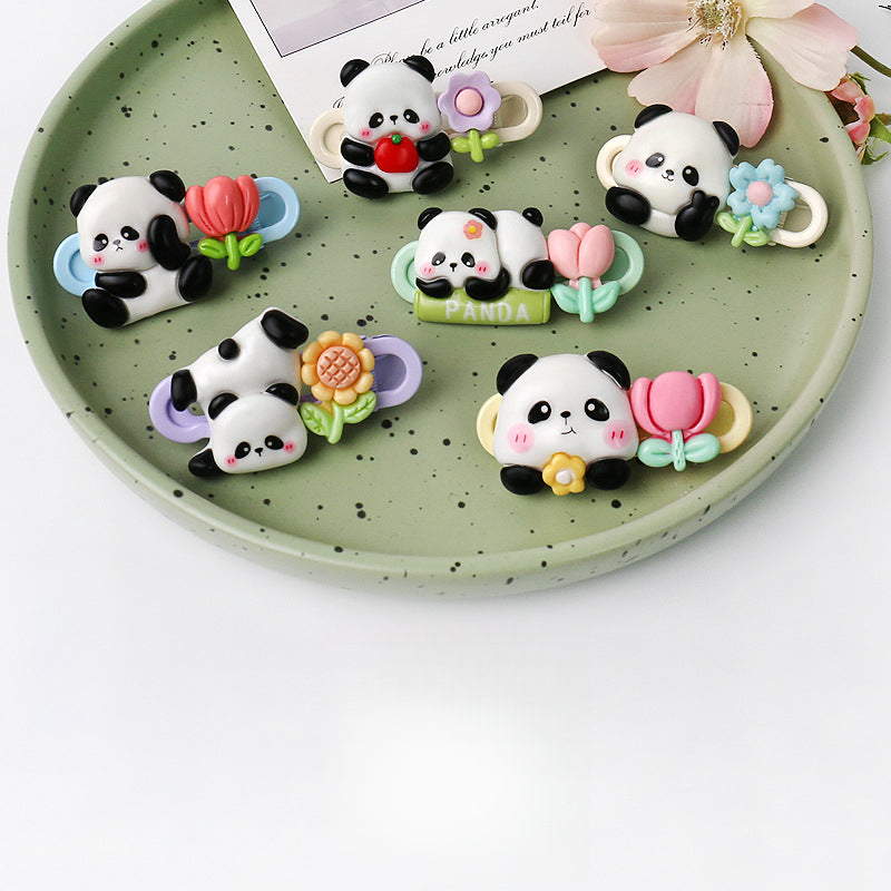 Cute Adorable Panda Flower Hair Clip Simple Bangs Clip Original Broken Hair Clip Cartoon Student Side Clip Hair Accessory