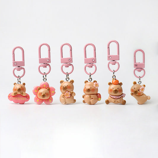 Pink Series Cute Capybara Keychain Pendant Backpack Mini Adorable Versatile Hanging Decoration Girly Accessories
