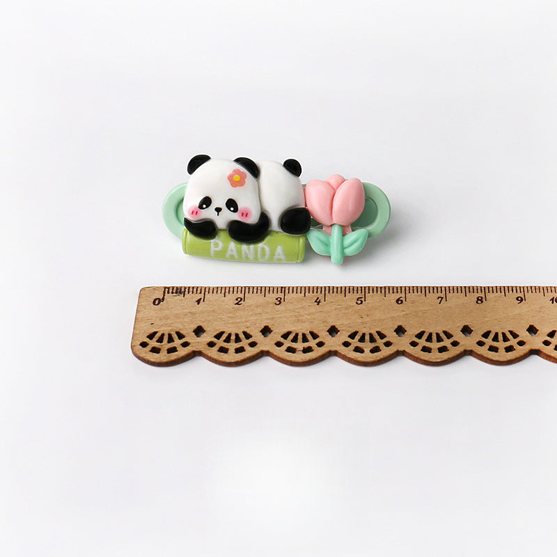 Cute Adorable Panda Flower Hair Clip Simple Bangs Clip Original Broken Hair Clip Cartoon Student Side Clip Hair Accessory
