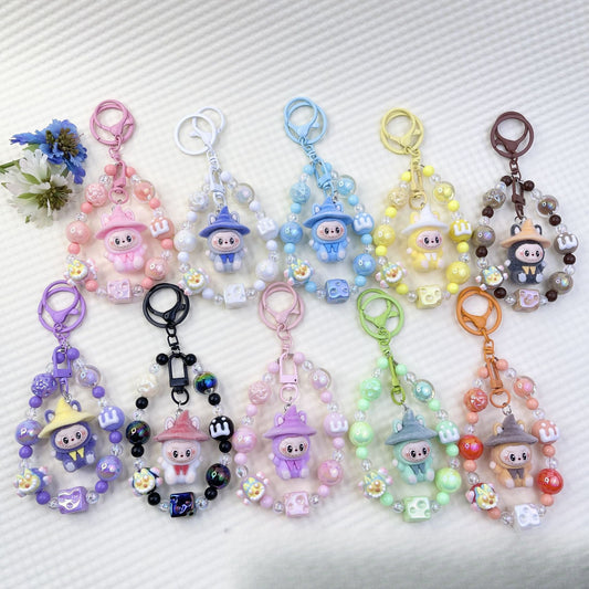 New Flocked Wizard Labubu Hot-Selling Cute Particle Phone Chain Keychain Bag Plush Pendant Accessories Wholesale