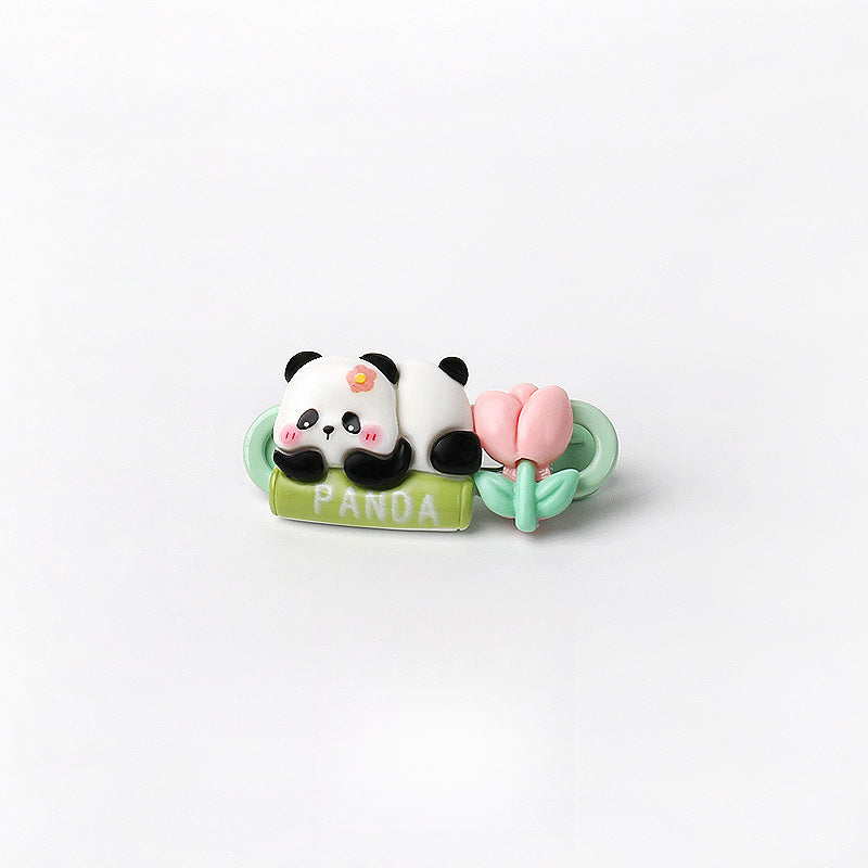 Cute Adorable Panda Flower Hair Clip Simple Bangs Clip Original Broken Hair Clip Cartoon Student Side Clip Hair Accessory