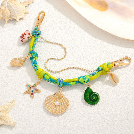 Cross-Border Bohemian Ocean Vacation Style Pendant Inlaid with Natural Stone Vintage Woven Keychain for Foreign Trade