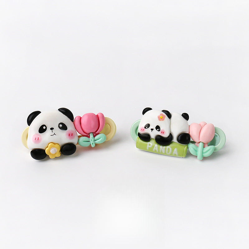 Cute Adorable Panda Flower Hair Clip Simple Bangs Clip Original Broken Hair Clip Cartoon Student Side Clip Hair Accessory