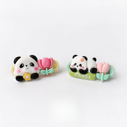 Cute Adorable Panda Flower Hair Clip Simple Bangs Clip Original Broken Hair Clip Cartoon Student Side Clip Hair Accessory