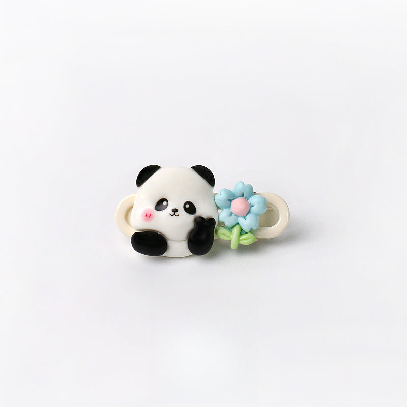 Cute Adorable Panda Flower Hair Clip Simple Bangs Clip Original Broken Hair Clip Cartoon Student Side Clip Hair Accessory