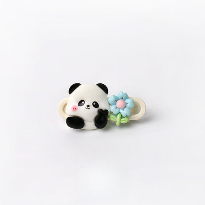Cute Adorable Panda Flower Hair Clip Simple Bangs Clip Original Broken Hair Clip Cartoon Student Side Clip Hair Accessory