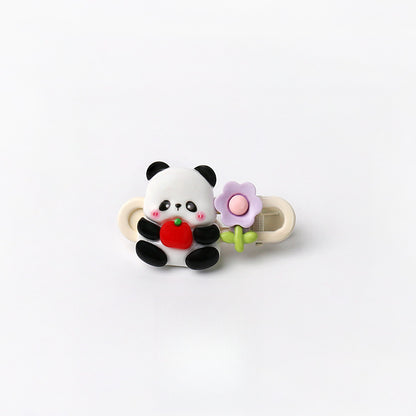 Cute Adorable Panda Flower Hair Clip Simple Bangs Clip Original Broken Hair Clip Cartoon Student Side Clip Hair Accessory