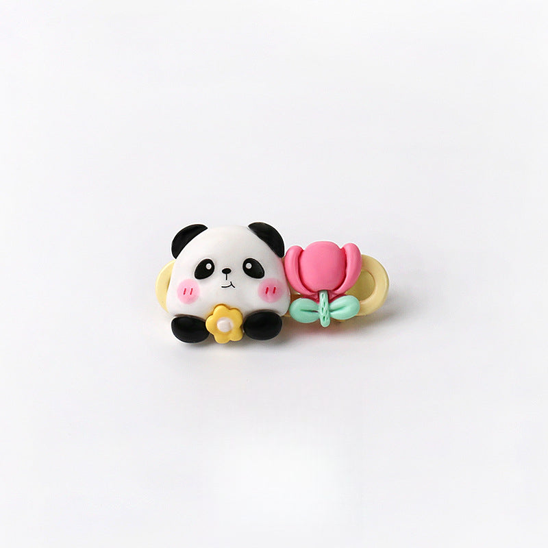 Cute Adorable Panda Flower Hair Clip Simple Bangs Clip Original Broken Hair Clip Cartoon Student Side Clip Hair Accessory