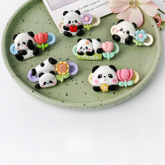 Cute Adorable Panda Flower Hair Clip Simple Bangs Clip Original Broken Hair Clip Cartoon Student Side Clip Hair Accessory