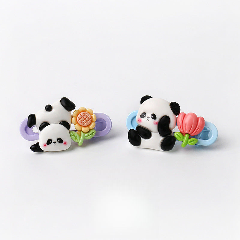 Cute Adorable Panda Flower Hair Clip Simple Bangs Clip Original Broken Hair Clip Cartoon Student Side Clip Hair Accessory